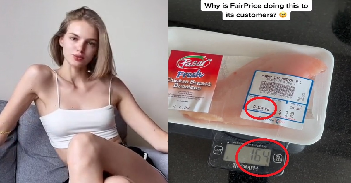 FAIRPRICE CHICKEN LABELED “224 GRAMS”, ANG MOH WEIGHED IT – 165 GRAMS”