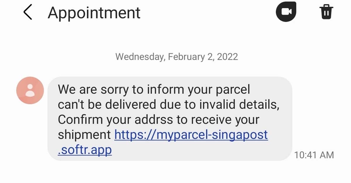 FAKE SINGPOST SMS ALERT, PHISHING LINK TO CHEAT BANK DETAILS