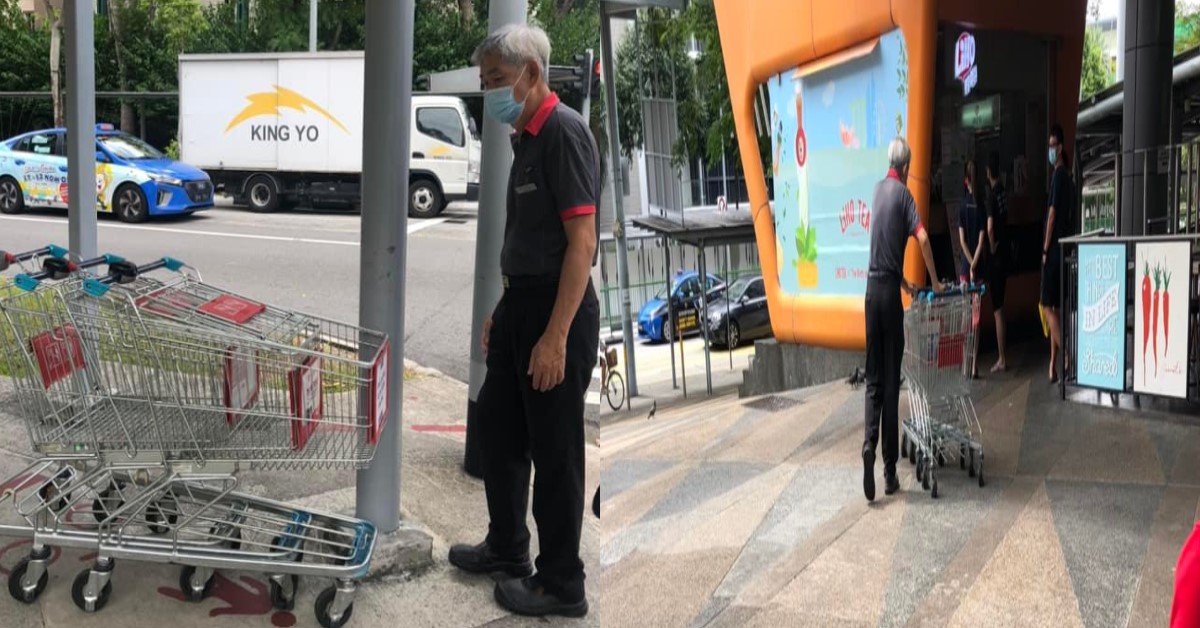 ELDERLY MAN COLLECTS TROLLEYS AROUND SIMEI DAILY AND RETURNS TO EASTPOINT