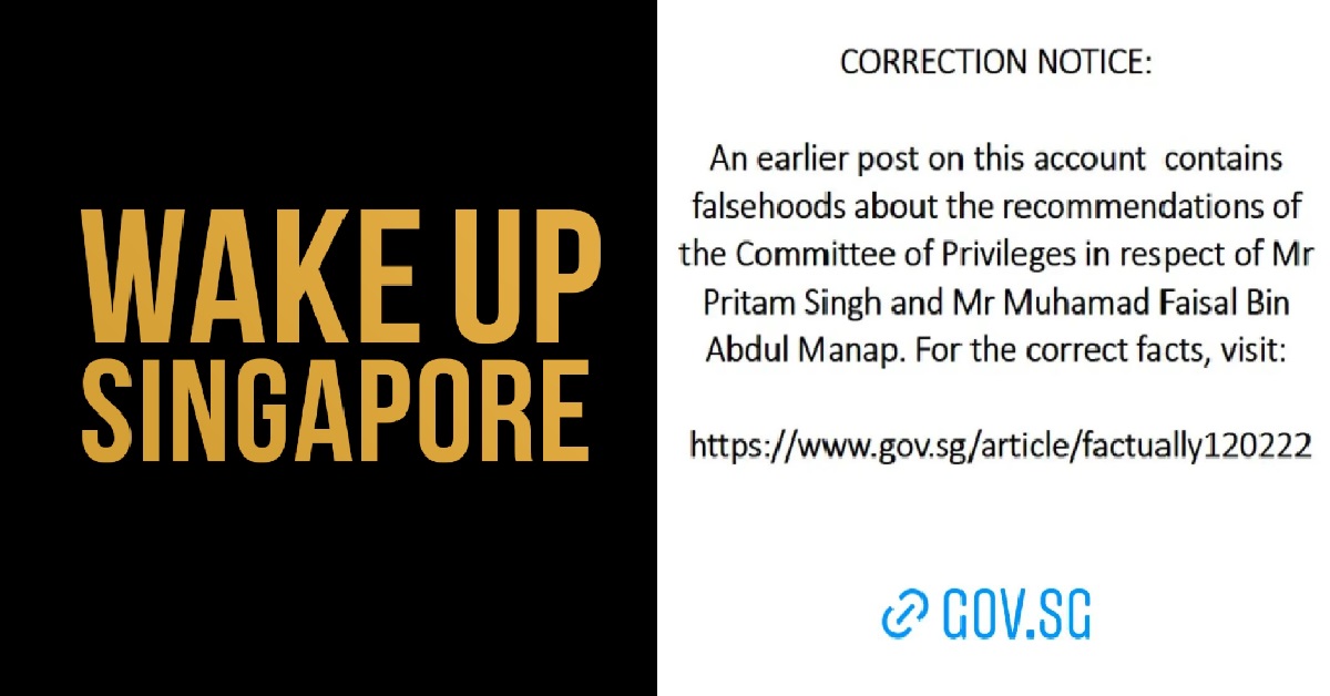 POFMA CORRECTION TO BE ISSUED TO WAKE UP S’PORE FOR POSTS ABOUT COP