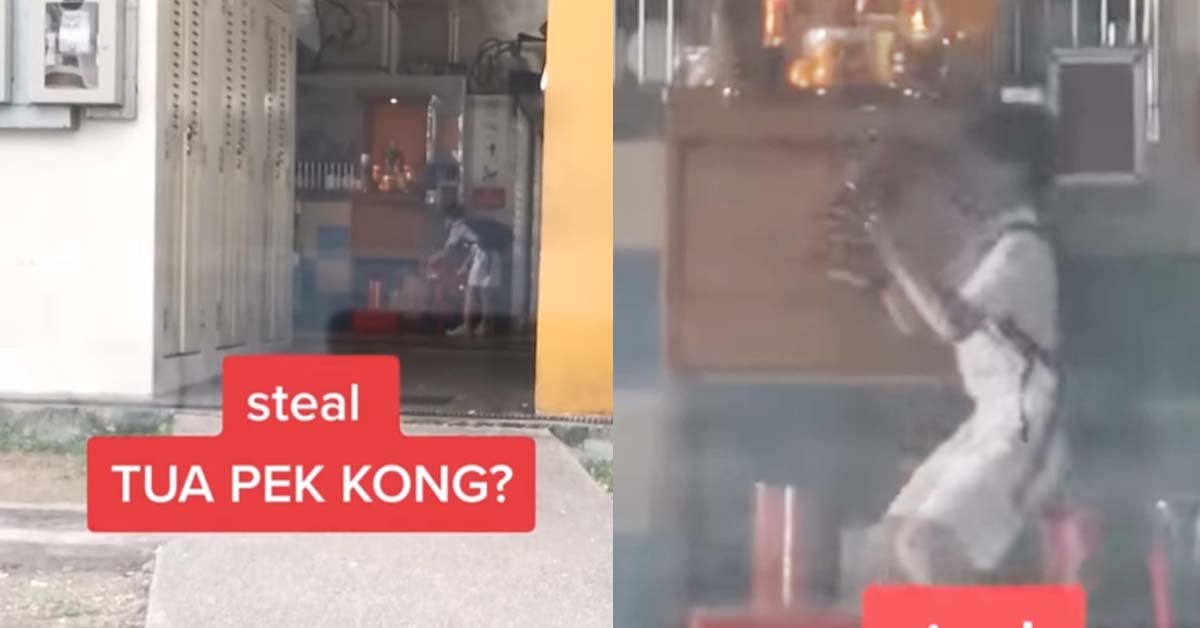 STUDENT CAUGHT ON CAMERA STEALING DUA PEH KONG FROM ALTAR