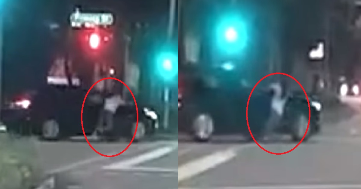 WOMAN DRAGGED ALONG BY CAR @ PRINSEP, HOLDING ON FOR HER LIFE