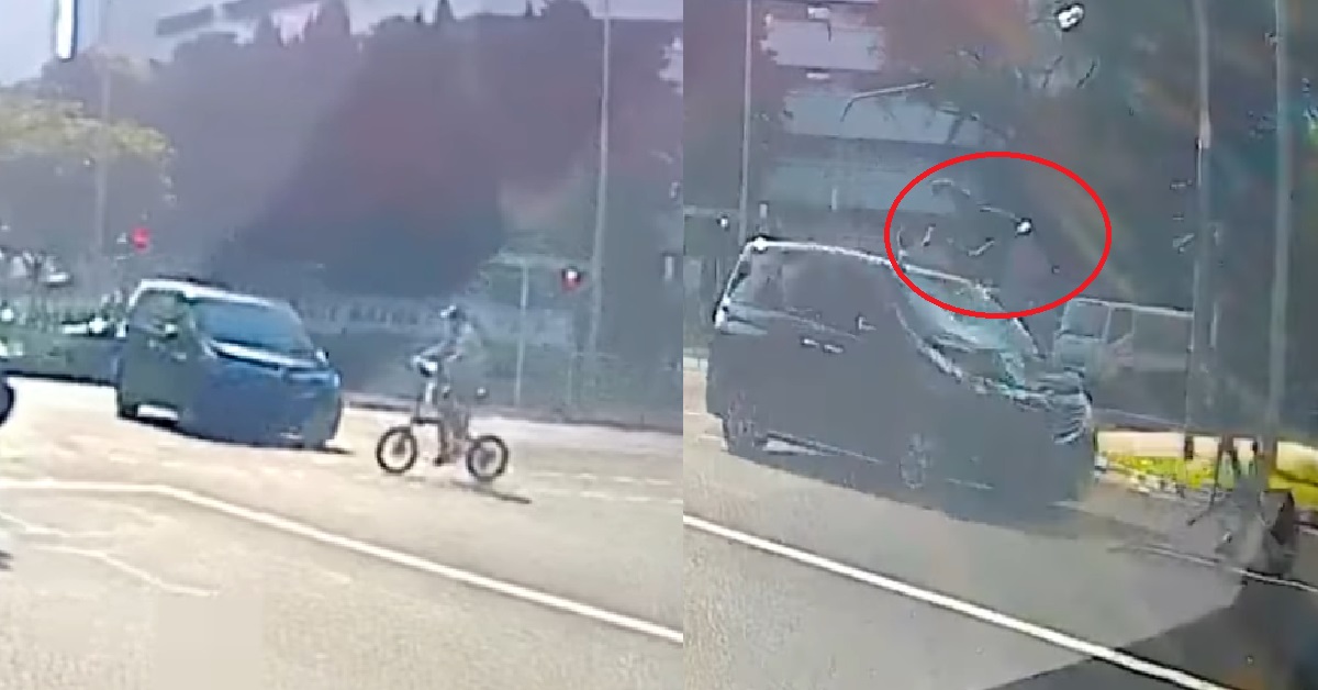 DRIVER BEATS RED LIGHT AND RUNS OVER CYCLIST AT BATOK, ARRESTED