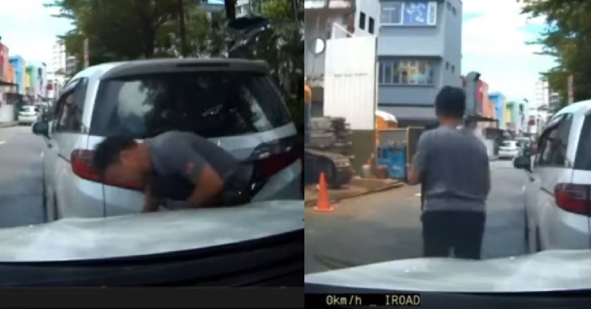 DRIVER HITS CAMCAR, ALIGHTS & CHECKS FOR DAMAGE THEN LEAVES