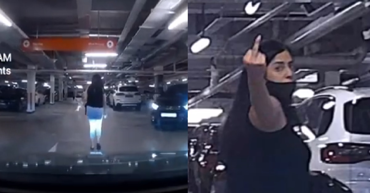 WOMAN KENA HONKED AT CARPARK, TURN AROUND POINT MIDDLE FINGER