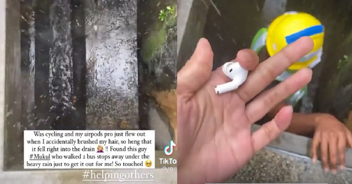 WOMAN’S AIRPOD DROP IN LONGKANG, WORKER HELPS RETRIEVE IT