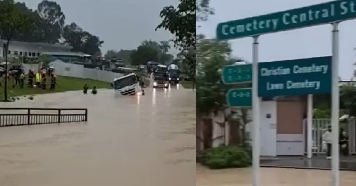 HEAVY RAIN TURNS OLD CHOA CHU KANG ROAD INTO RIVER