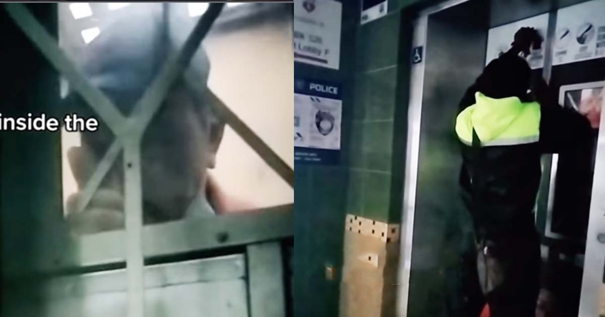 LADY COMFORTS ELDERLY MAN STUCK IN LIFT, CALLS FOR RESCUE
