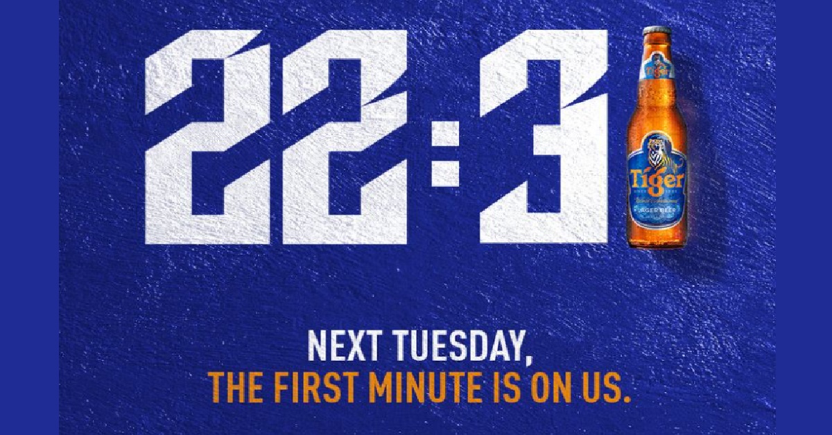 TIGER BEER GIVING AWAY FREE BEER FROM 10.30PM TO 10.31PM ON 29 MARCH
