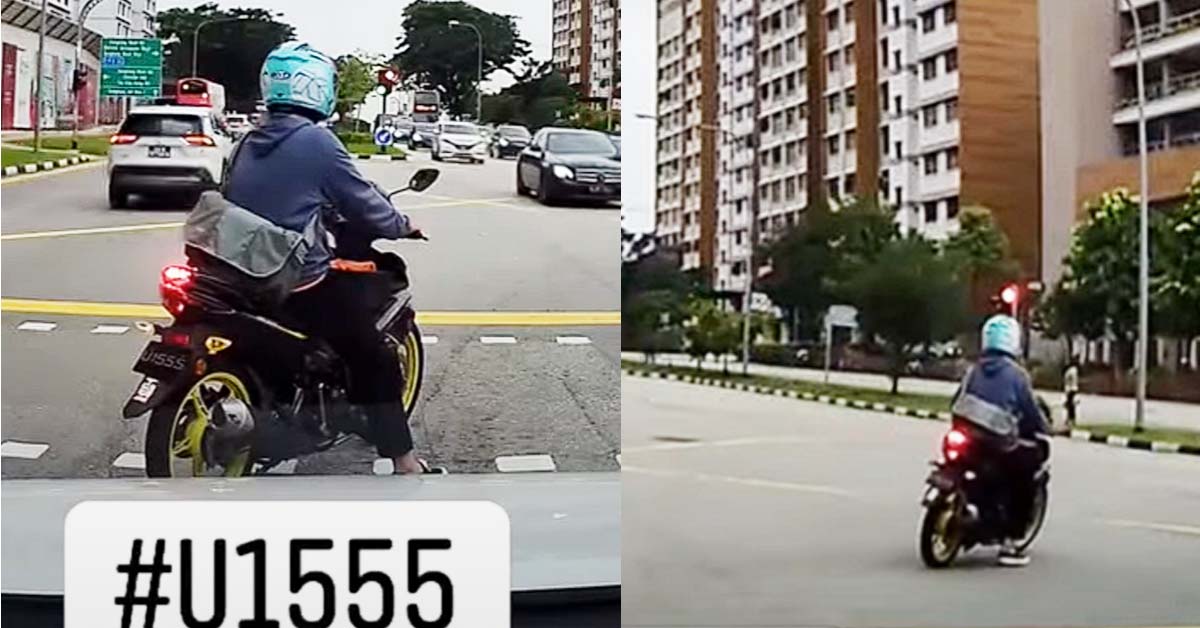 M’SIA REGISTERED MOTORCYCLE BEATS RED LIGHT CAUSE “NO CAR” @ SENG KANG
