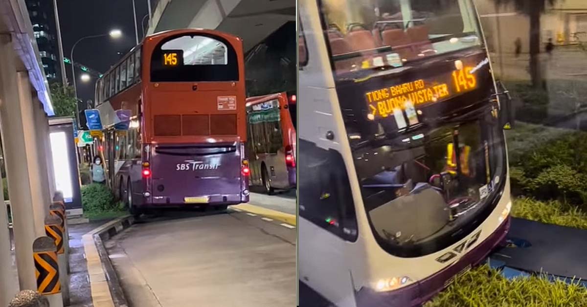 SBS BUS MOUNTED KERB & KNOCKED OVER TAXI SIGN ALONG TELOK BLANGAH RD