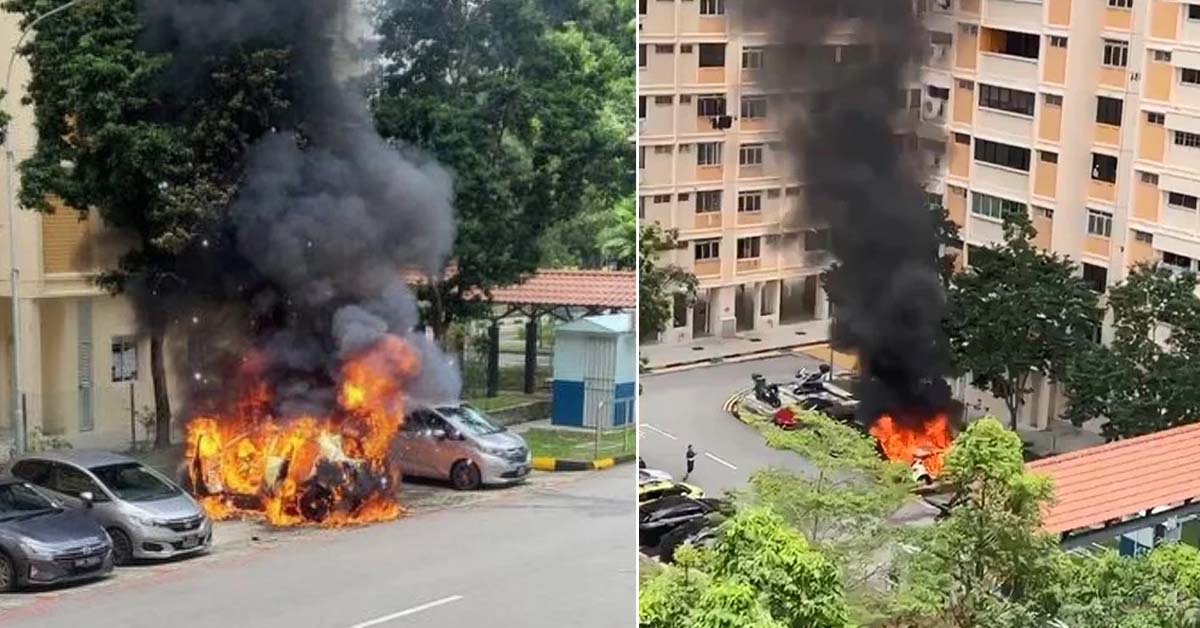 CAR BURST INTO FLAMES AT SIMEI HDB CARPARK, EXPLOSIONS HEARD BY RESIDENTS