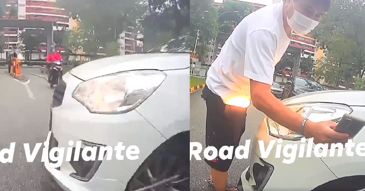 CAR DRIVER VS MOTORCYCLIST AFTER NEAR-COLLISION @ HOUGANG CARPARK