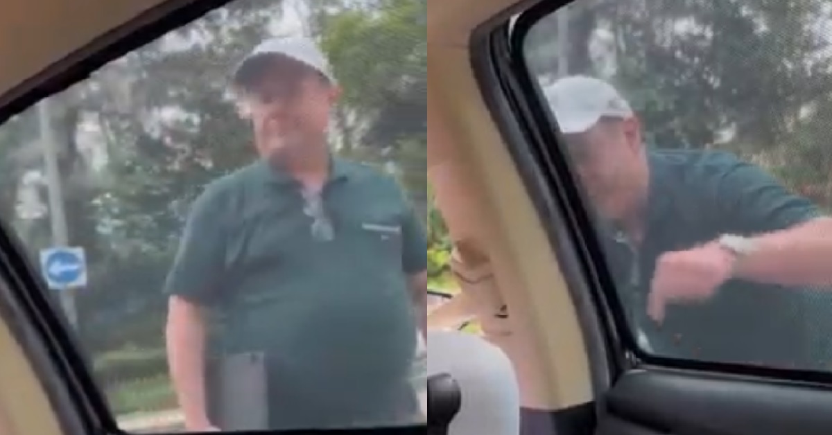 ANG MOH PEDESTRIAN ALLEGEDLY BLOCKED ROAD, CONFRONTS & MOCKS DRIVER