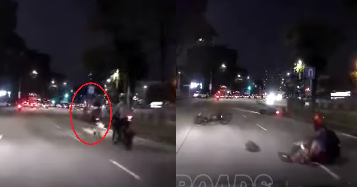 CYCLIST RIDING LIKE HIS AH GONG ROAD, CRASHED INTO MOTORCYCLIST