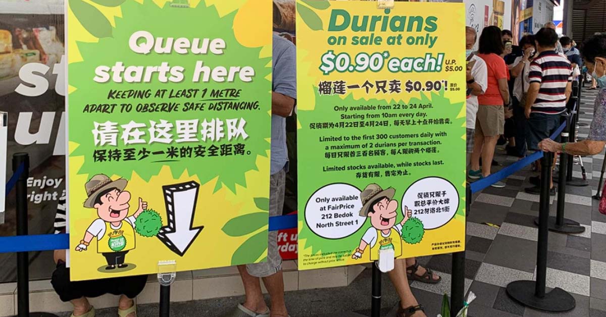 DURIANS GOING FOR 90 CENTS EACH AT BEDOK NORTH STREET 1