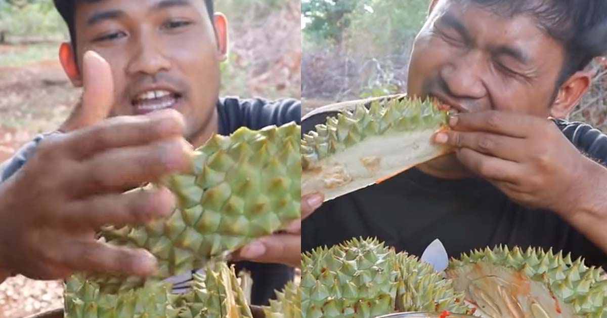 MAN EATS DURIAN HUSK WITH RAW CHILLI, SAYING IT’S DELICIOUS