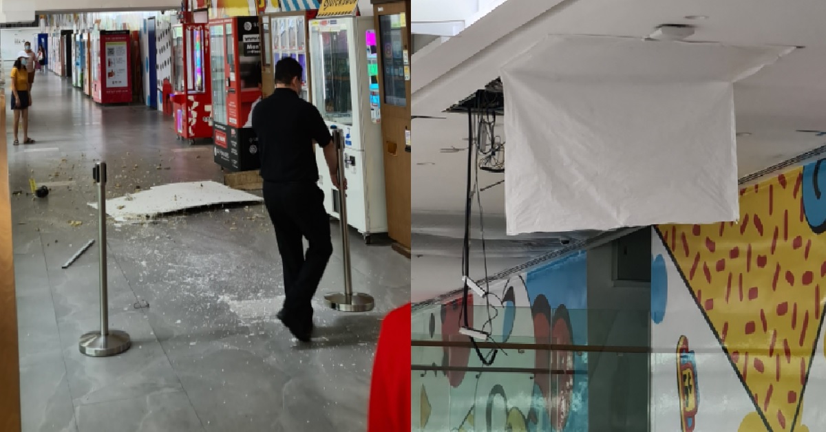 FALSE CEILING COLLAPSED RIGHT IN FRONT OF COUPLE AT AMK HUB