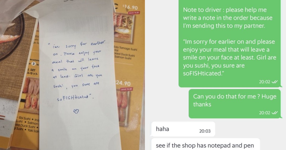 GRABFOOD RIDER HELPS CUSTOMER WRITE APOLOGY NOTE TO GF & GIVES ADVICE