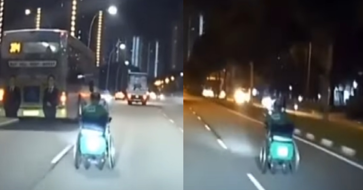 DELIVERY RIDER ON PMA WHEELCHAIR, CRUISING 50KM/HR ON THE ROAD