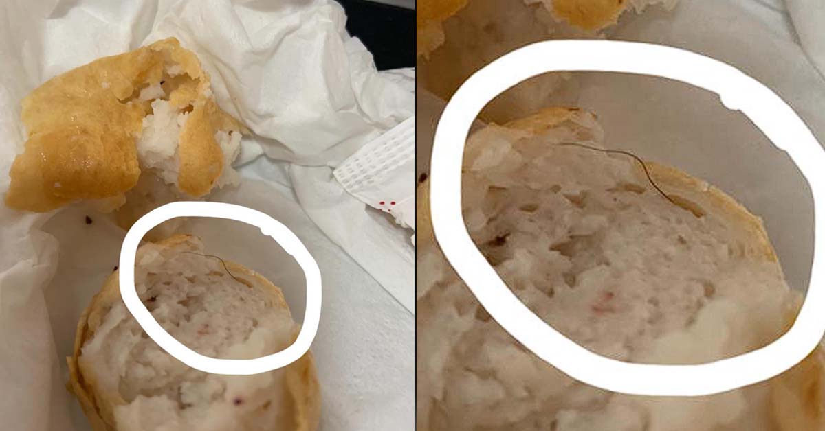 WOMAN DISGUSTED AFTERING FINDING CURLY HAIR IN FROZEN SOTONG BALL