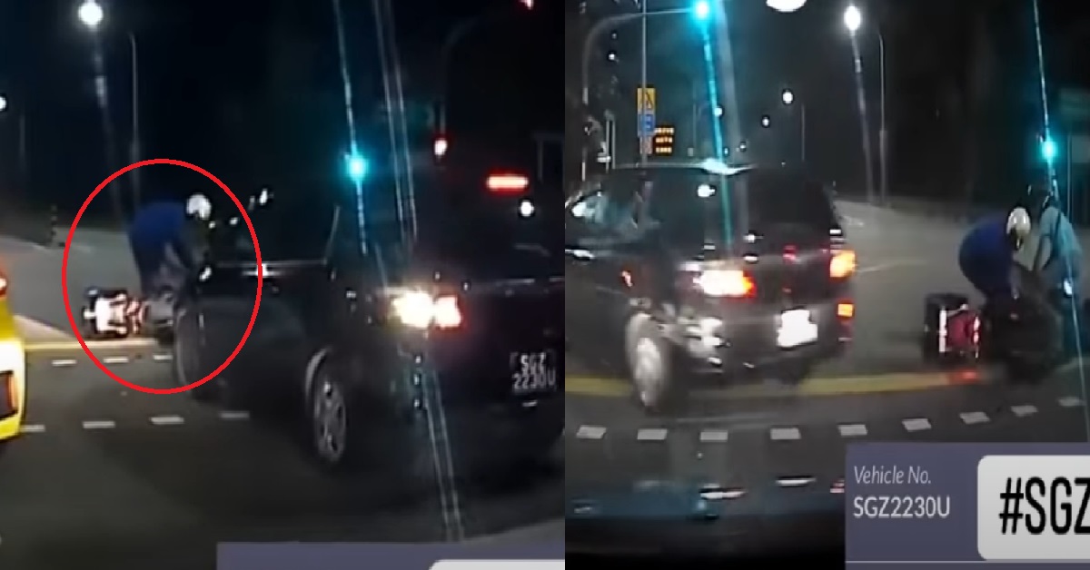 CRAZY DRIVER BEATS RED LIGHT & HITS MOTORCYCLIST, THEN FLEES THE SCENE