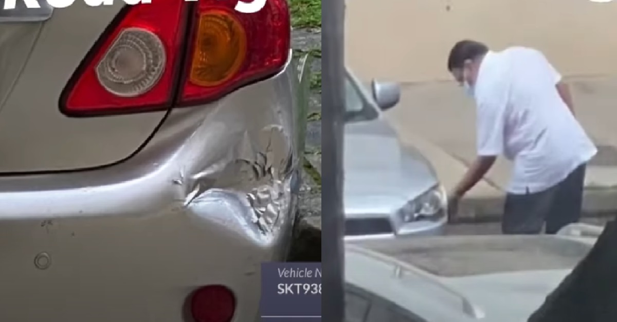 DRIVER HITS PARKED CAR, INSPECTS DAMAGED CAR THEN FLEES THE SCENE