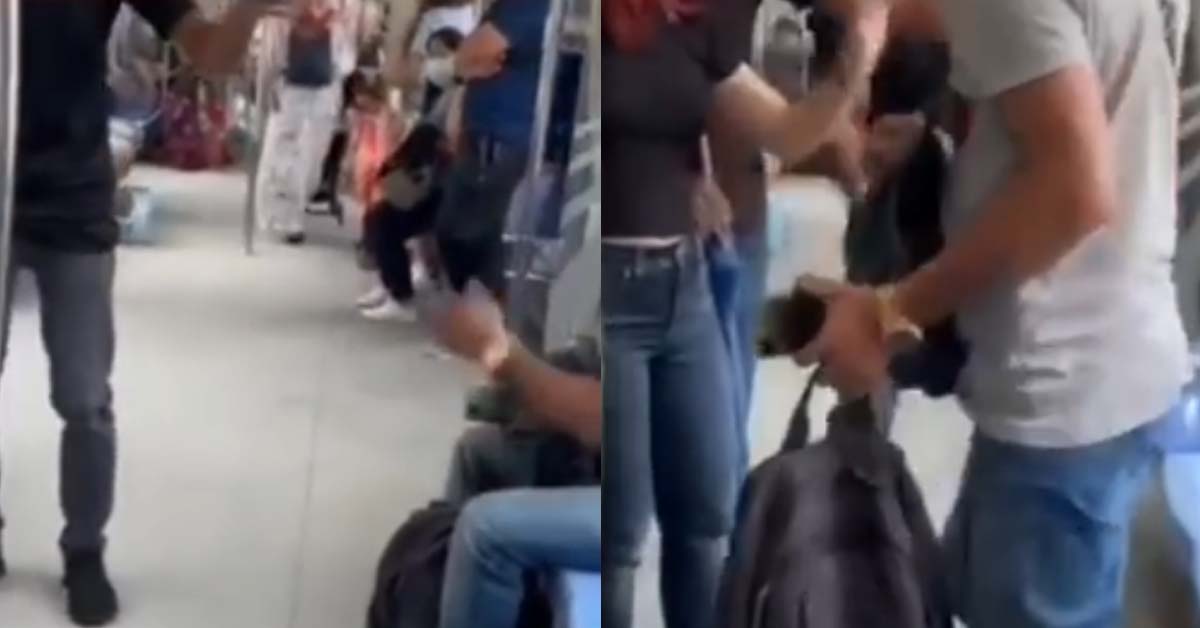 TWO MEN FIGHTING IN MRT, ONE OF THEM KANA KICK IN THE KNEE