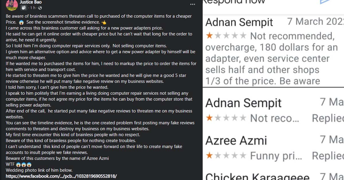 MAN CREATES MULTIPLE FAKE REVIEWS AFTER ARGUING WITH PC REPAIR SHOP