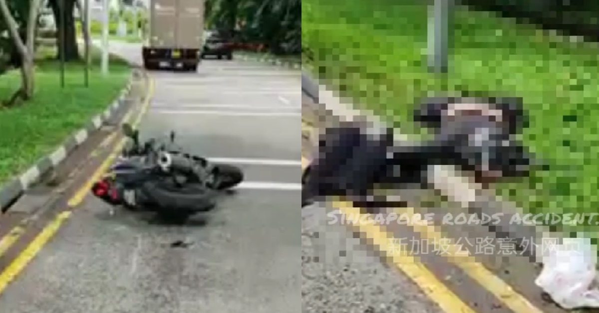 MOTORCYCLIST LYING MOTIONLESS AT SIDE OF ROAD AFTER ACCIDENT @ AYE