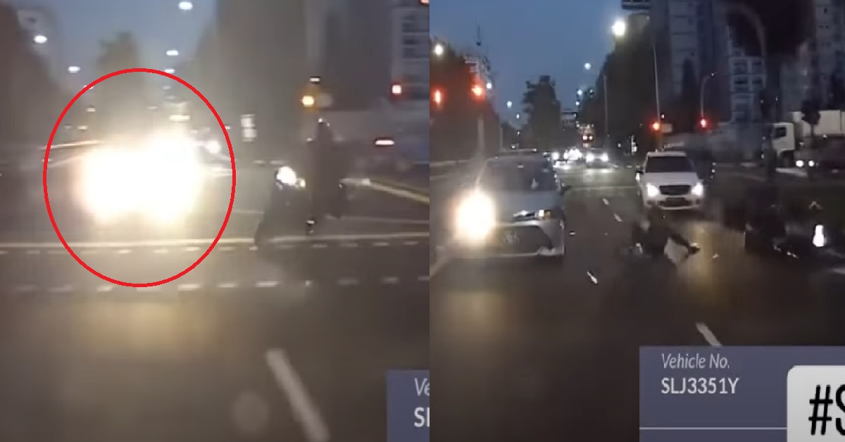 YET ANOTHER CAR BEATS RED LIGHT, THEN CRASH INTO MOTORCYCLIST