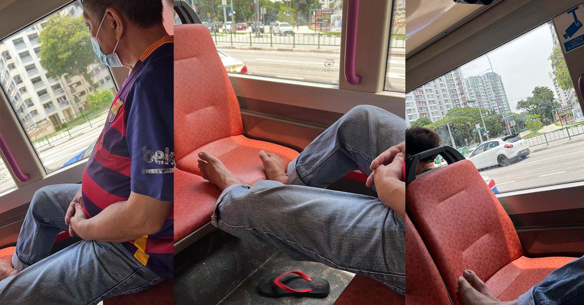 UNCLE PUTS FEET ON SEATS IN PUBLIC BUS, NETIZENS SAY “DONT WANT SMELL”