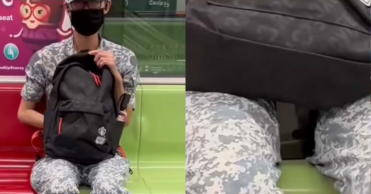 MAN IN UNIFORM ALLEDGELLY FILMING A GIRL WITH HIS PHONE IN MRT