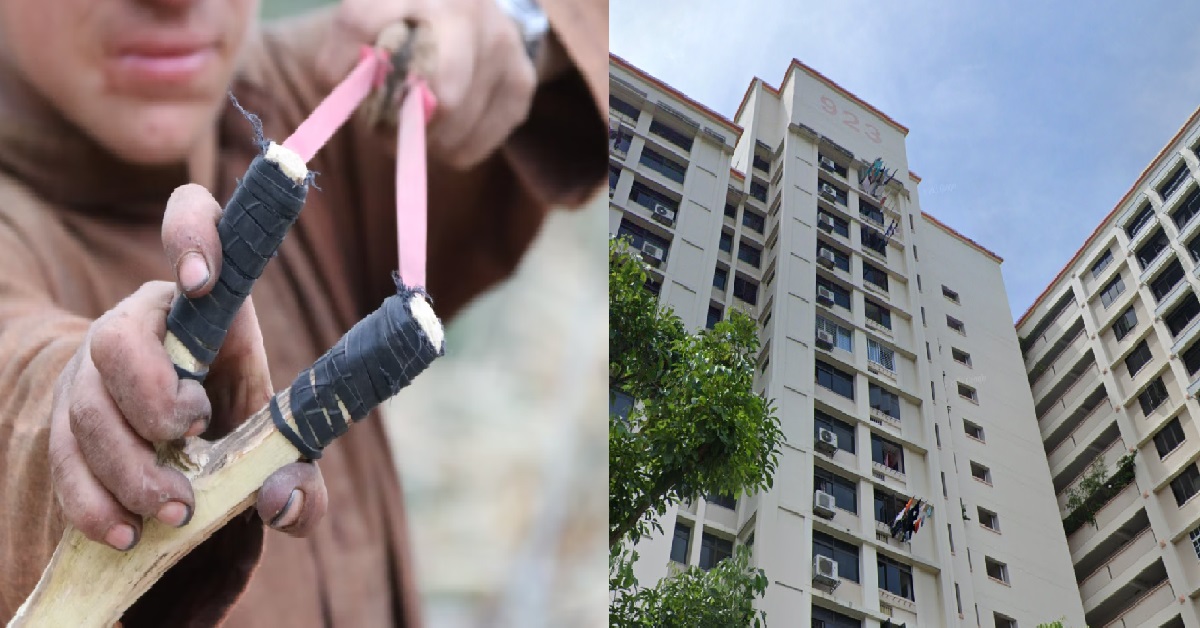 MAN PLAYS WITH SLINGSHOT, MISSED TARGET & BROKE WINDOWS OF FLATS