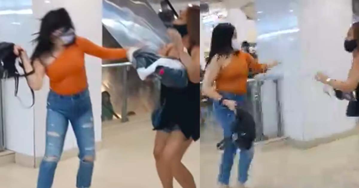 TWO FILIPINAS FIGHT AT LUCKY PLAZA, USE BAGS TO SLAP EACH OTHER