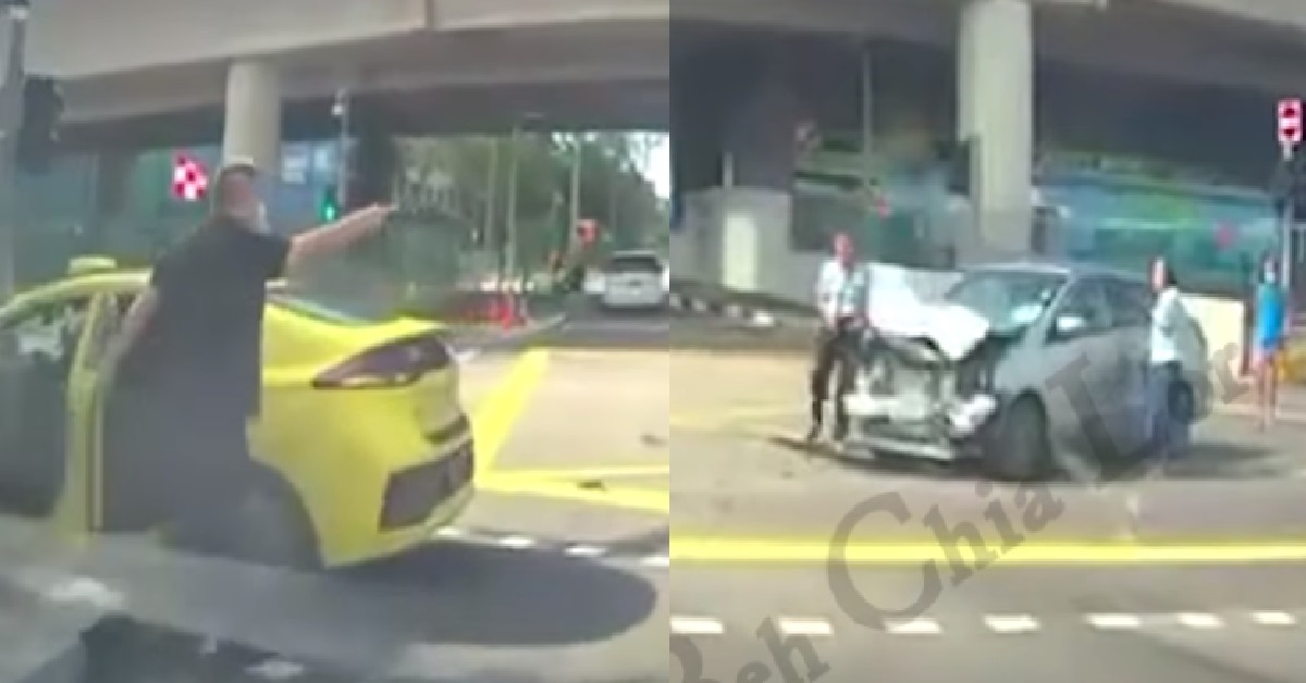 SILVER CAR BEATS RED LIGHT THEN GETS HIT BY TAXI, INSTANT KARMA