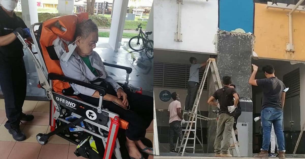 ELDERLY MAN FALLS AFTER CONSTRUCTION MATERIAL WAS LEFT LYING AROUND @ TECK WHYE