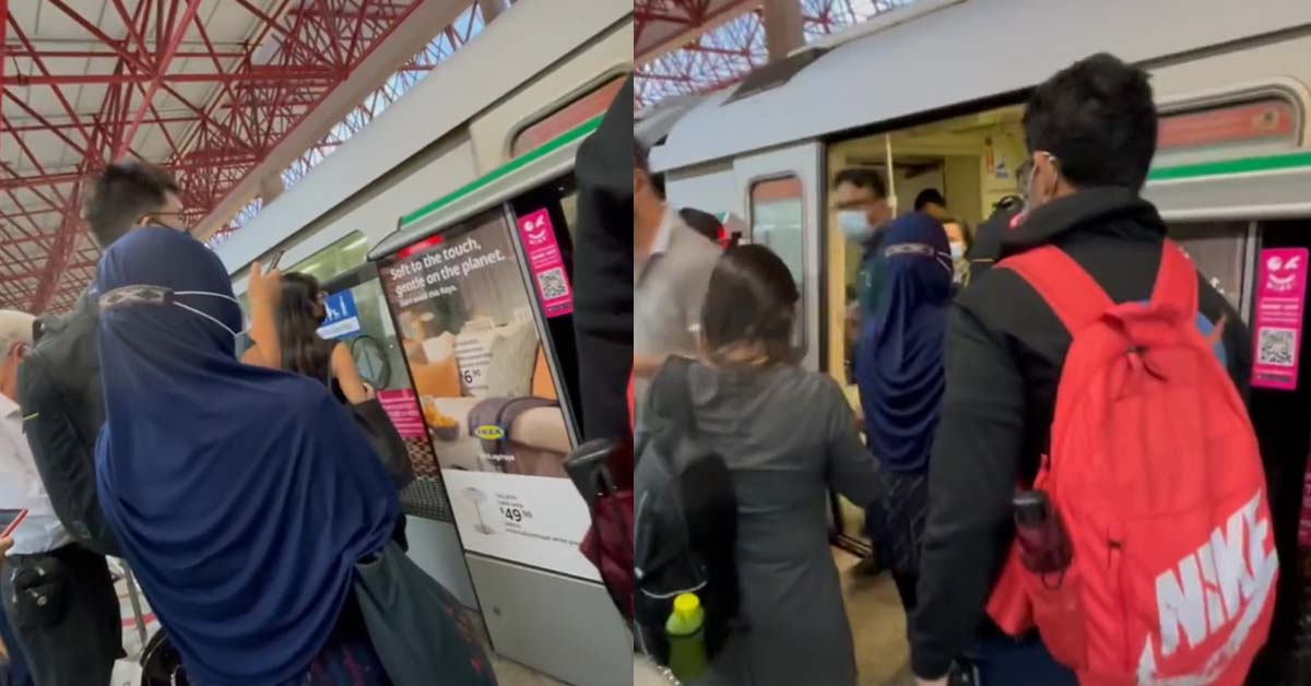 AUNTIE SCOLD MAN AFTER TELLING HER TO LET PASSENGERS ALIGHT FIRST @ JURONG EAST