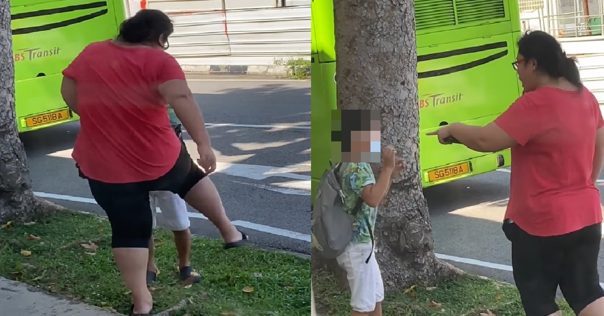 WOMAN SEEN SCOLDING YOUNG BOY, THEN KICK HIM LIKE SOCCER BALL