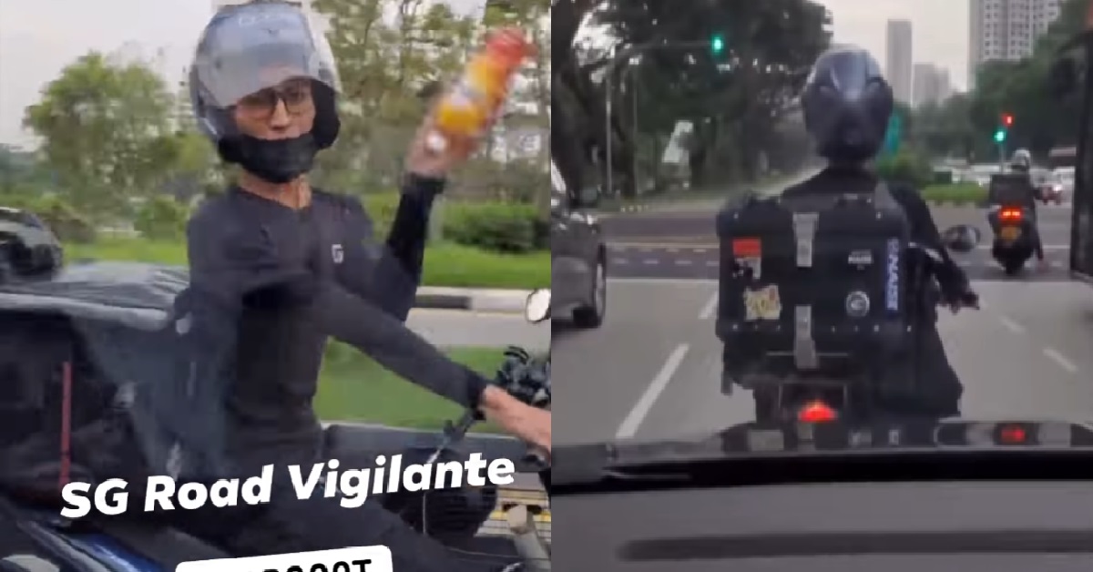 MOTORCYCLIST ROAD RAGE, THROW BOTTLE AT CAR THEN E-BRAKE IN FRONT
