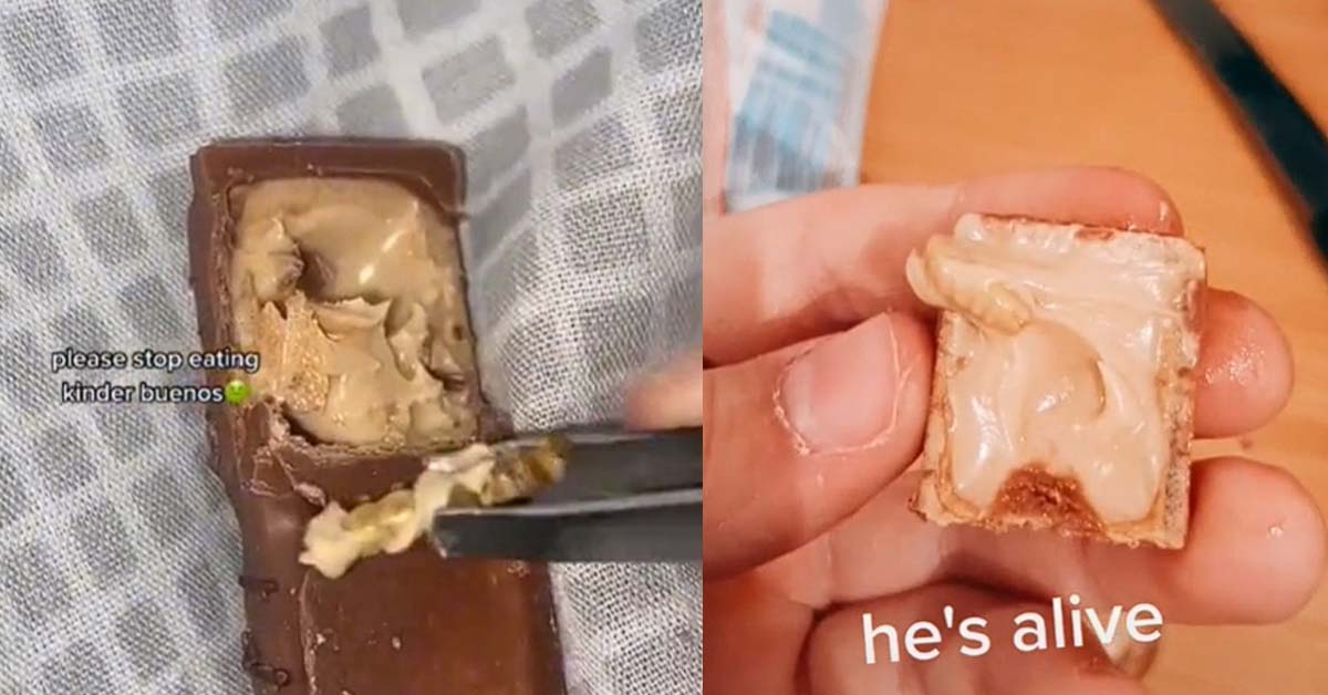 MAN OPEN UP KINDER BUENO AND FOUND WORMS IN IT