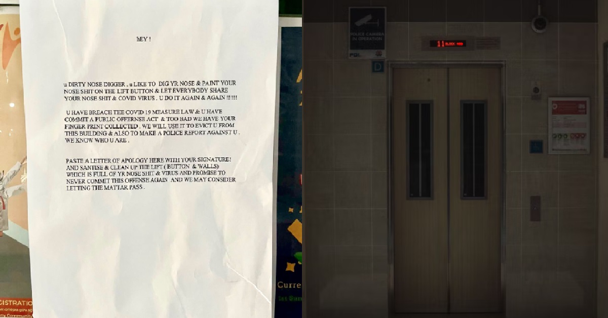 RESIDENT LEAVES NOTE FOR NEIGHBOUR WHO DIG NOSE & WIPE ON LIFT