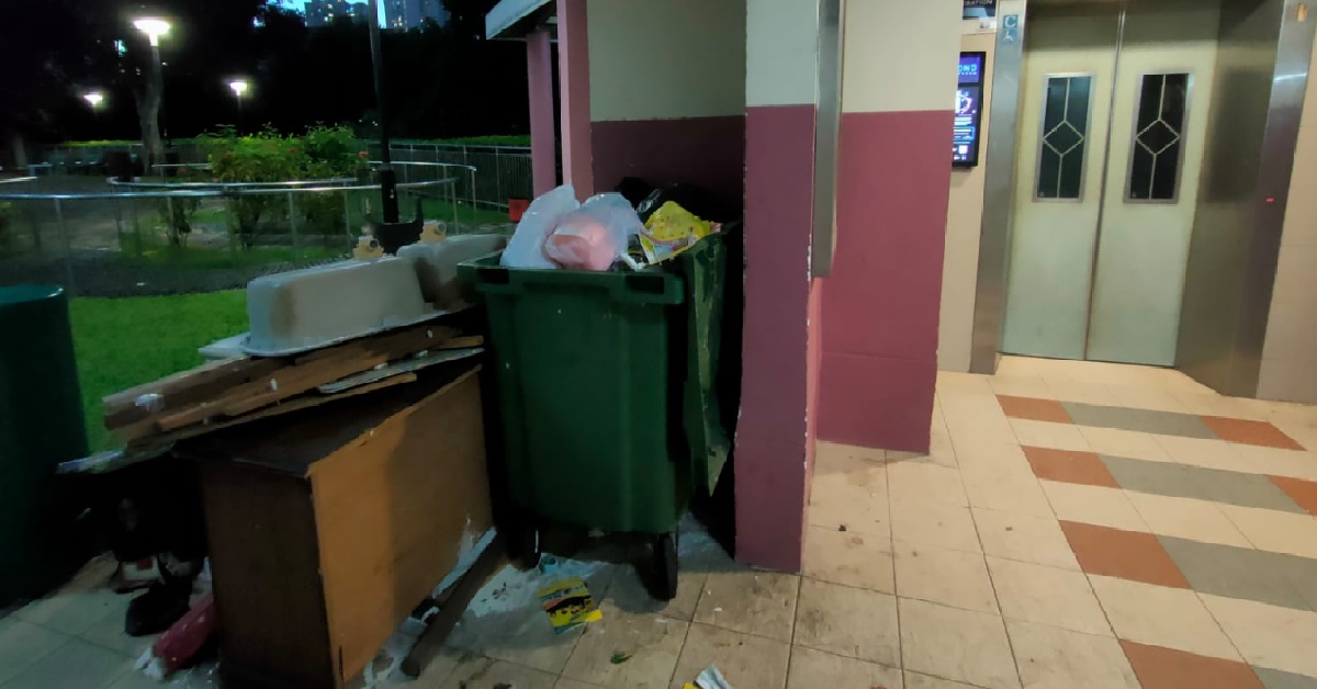 NEIGHBOURS THROW ALL THEIR RUBBISH BESIDE LIFT LOBBY, SMELLY