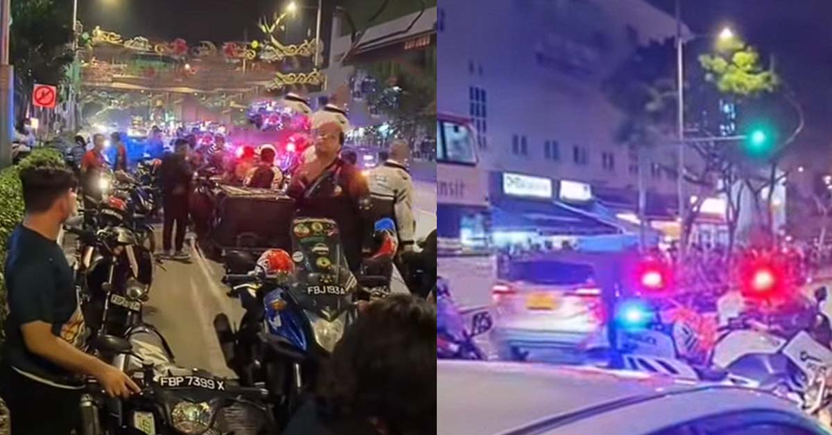 LARGE GROUP OF MOTORCYCLES PARKED NEAR GEYLANG BAZAAR
