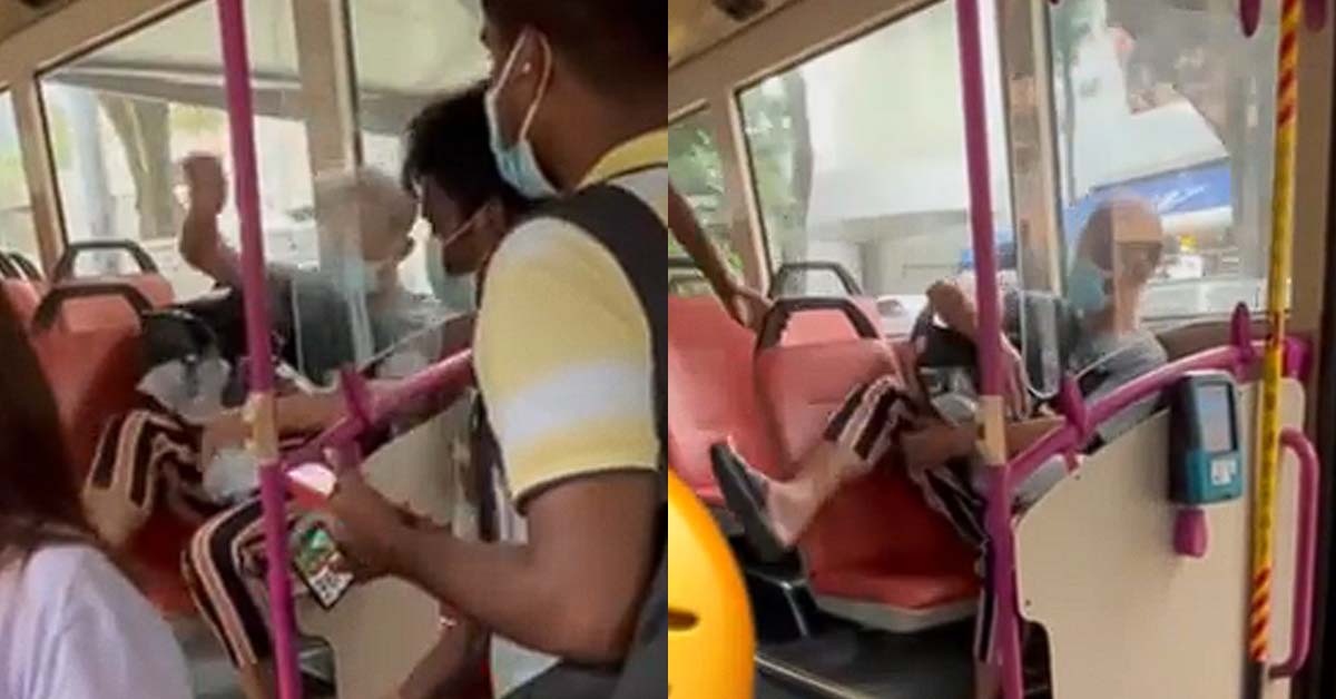 OLD MAN CHASES AWAY PASSENGER SO HE CAN PUT HIS LEG ON THE BUS SEATS