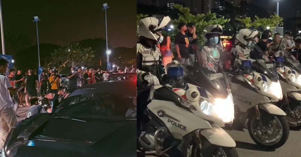 LARGE GROUP OF SUPERCARS GATHERS IN KALLANG, POLICE OFFICERS ON SCENE