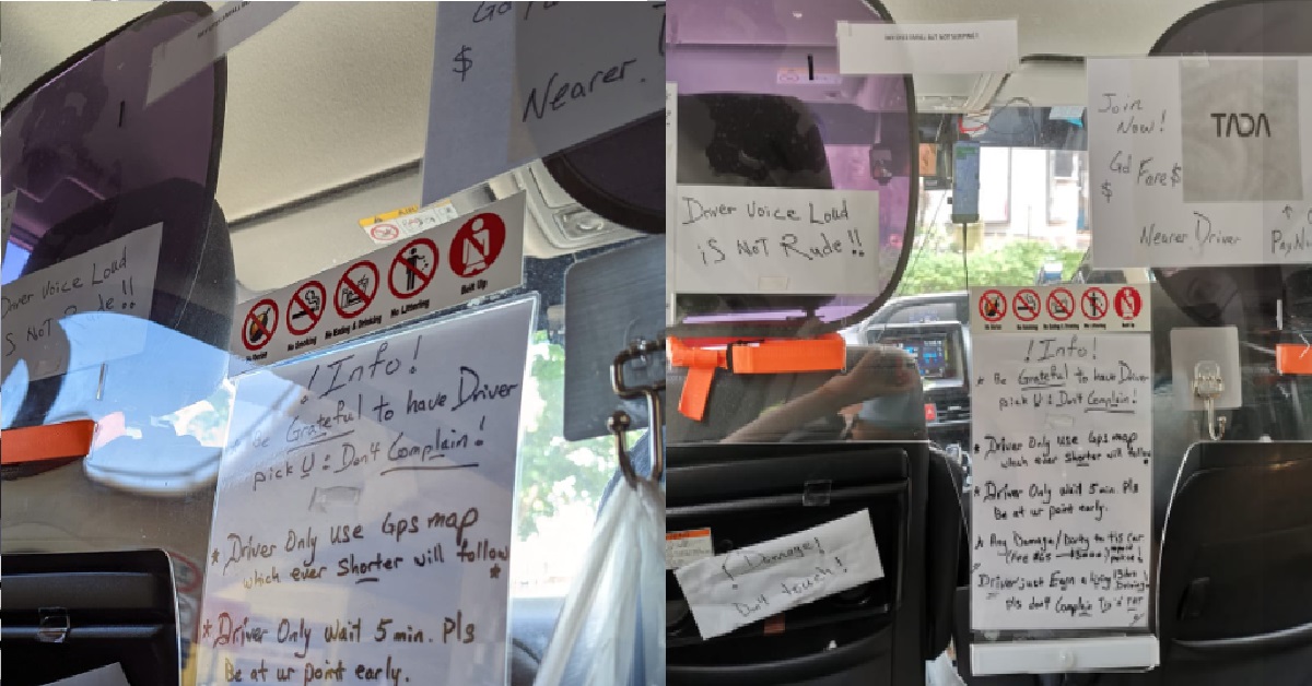TAXI DRIVER PLACES SIGNS INSIDE CAR: “BE GRATEFUL GOT DRIVER PICK YOU”