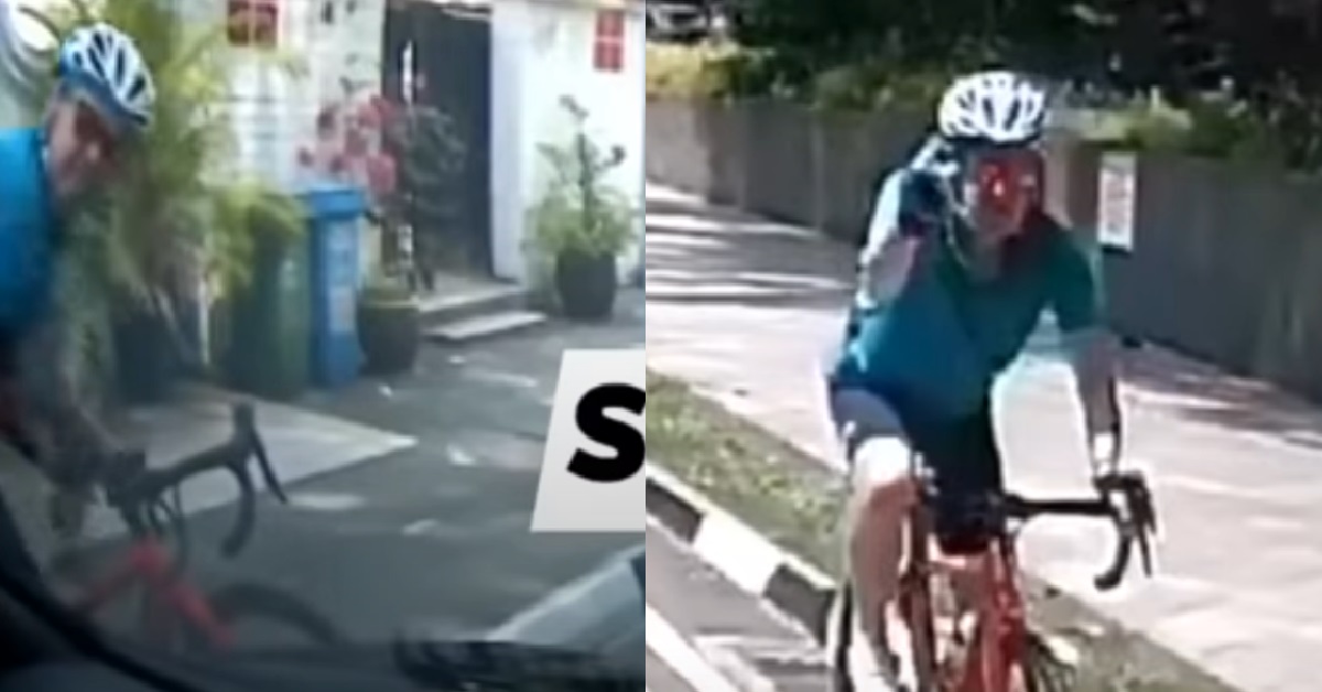 CYCLIST NOT HAPPY WITH DRIVER, SPRAY WATER AT CAR & POINT MIDDLE FINGER