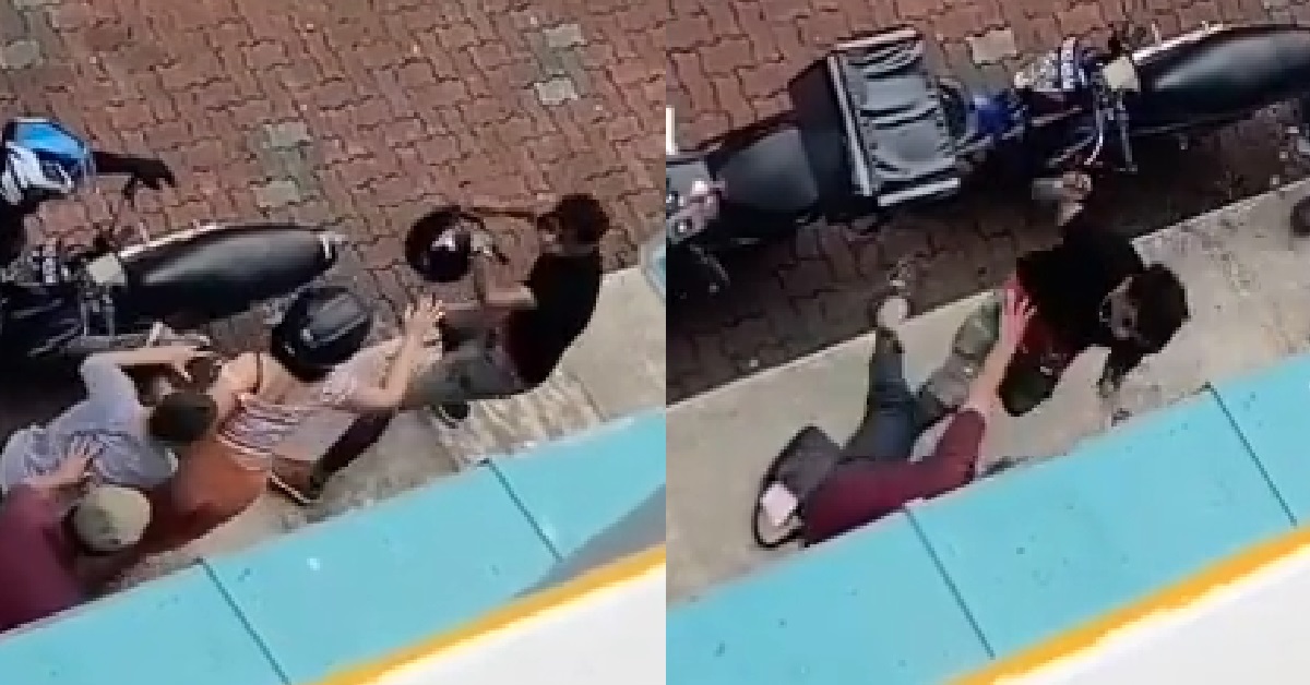 MOTORCYCLIST FIGHTING, USE HELMET TO SMASH INTO WOMAN’S HEAD