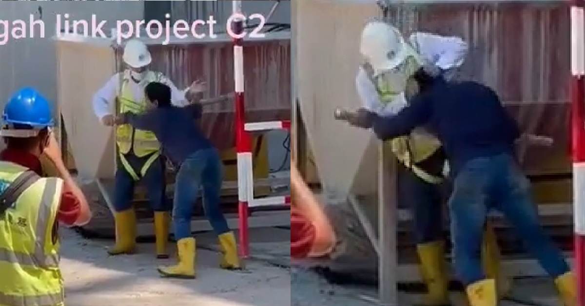 FOREIGN WORKERS FIGHTING, USE PIPE AS WEAPON & KENA SLAP IN THE FACE